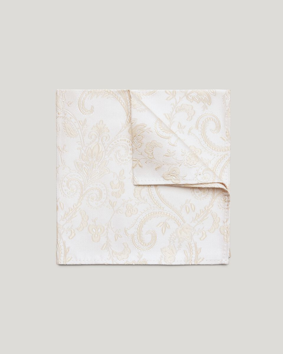 Natural Two-Tone Floral Jacquard Silk Pocket Square